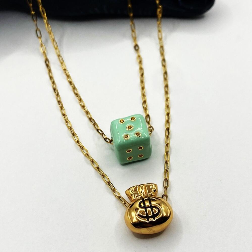 NEW Gold Money Bag & Mint Green Dice Layered - Picture 8 of 13